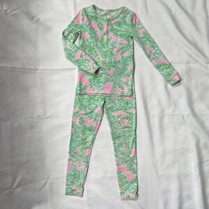 Lilly Pulitzer Girls Sammy Long Sleeve Pajama Set Tropical Green/Pink Size 6